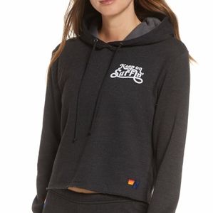 Aviator Nation black KEEP SURFIN crop hoodie